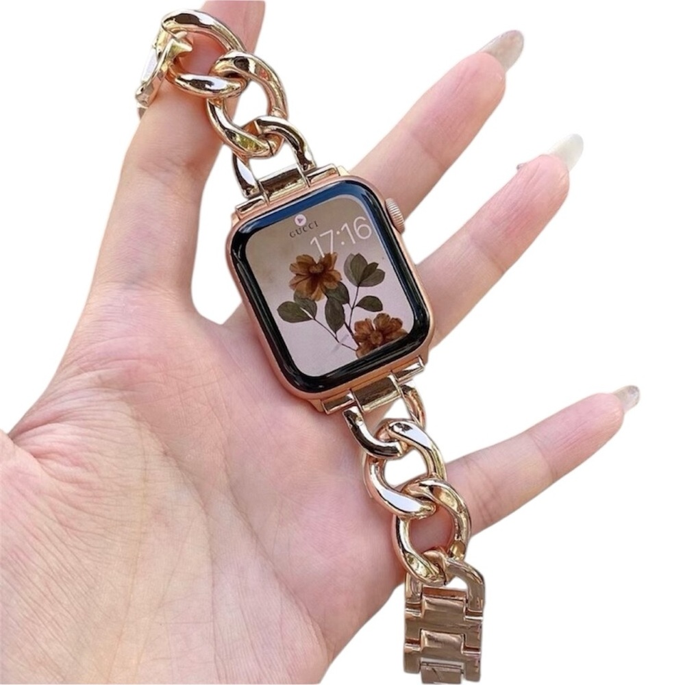 Stylish Metal Adjustable Strap Chain Stainless Band For Apple Watch - Rosegold